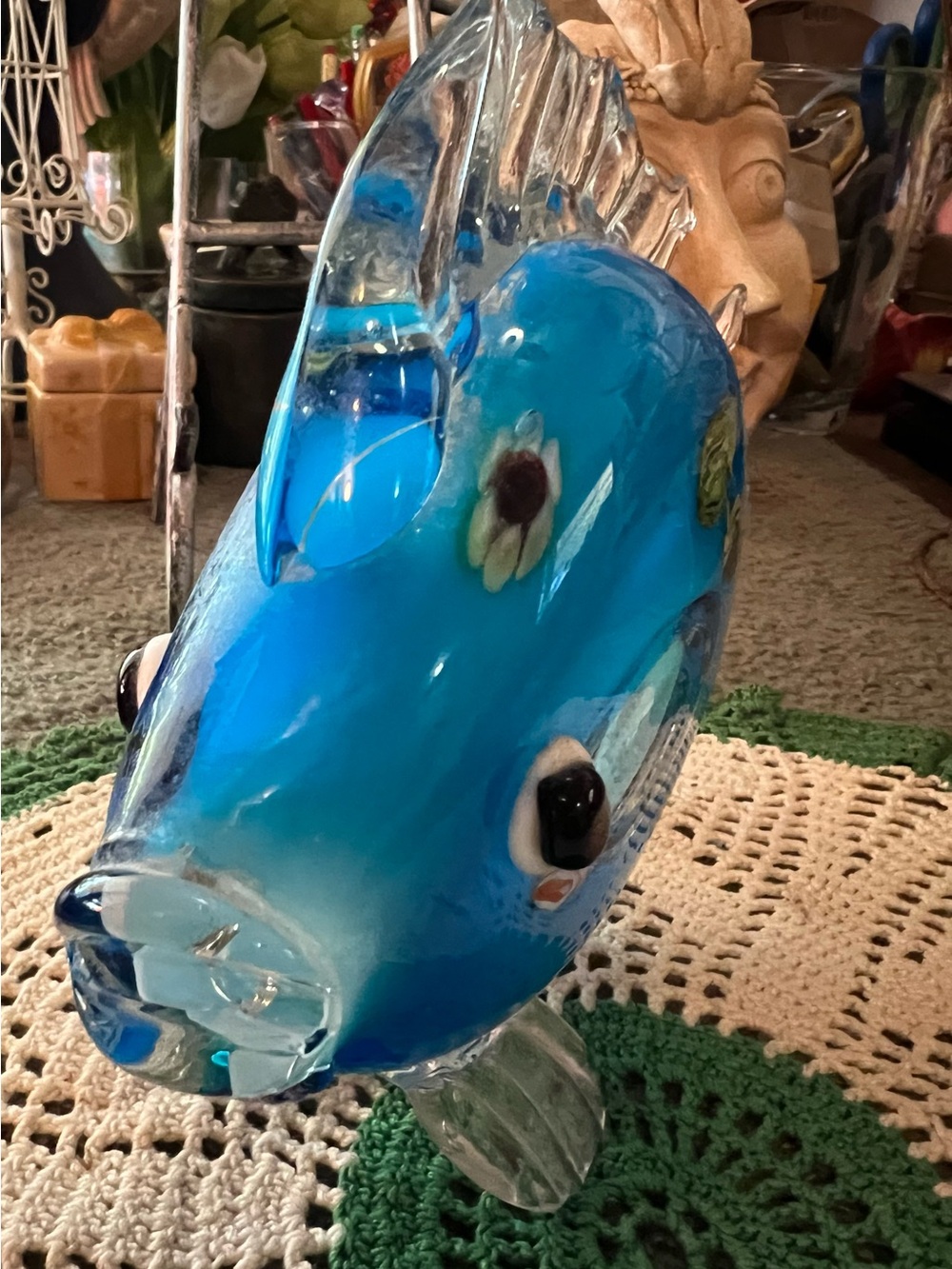 Murano Type Hand Blown Glass Angle or Koi Fish Lg 10” by 7” Heavy